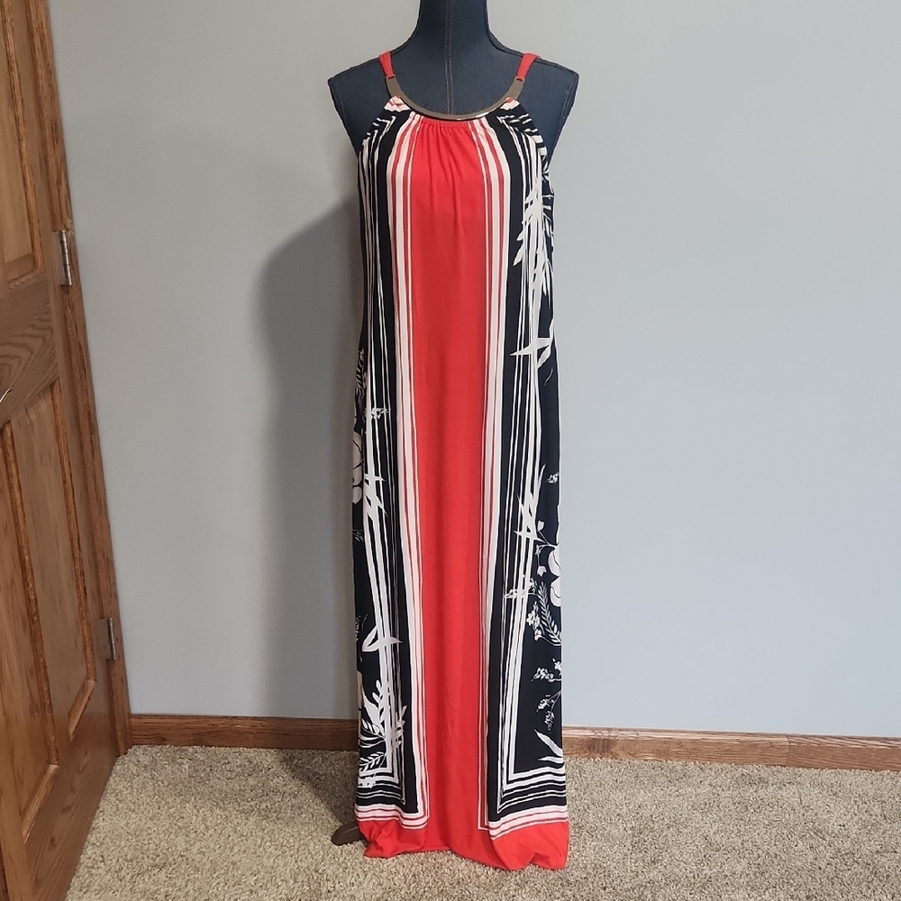 Emma & Michele Black and White Halter Maxi Sundress